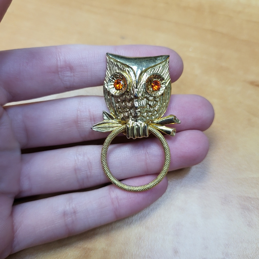 Gold Color Owl Ring with Orange Accents - Picture 3 of 5